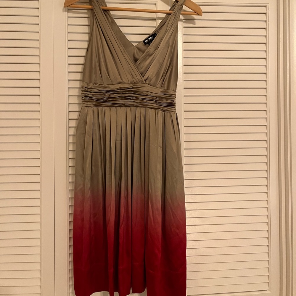 DKNY Champagne/Ombré Red Cocktail Dress